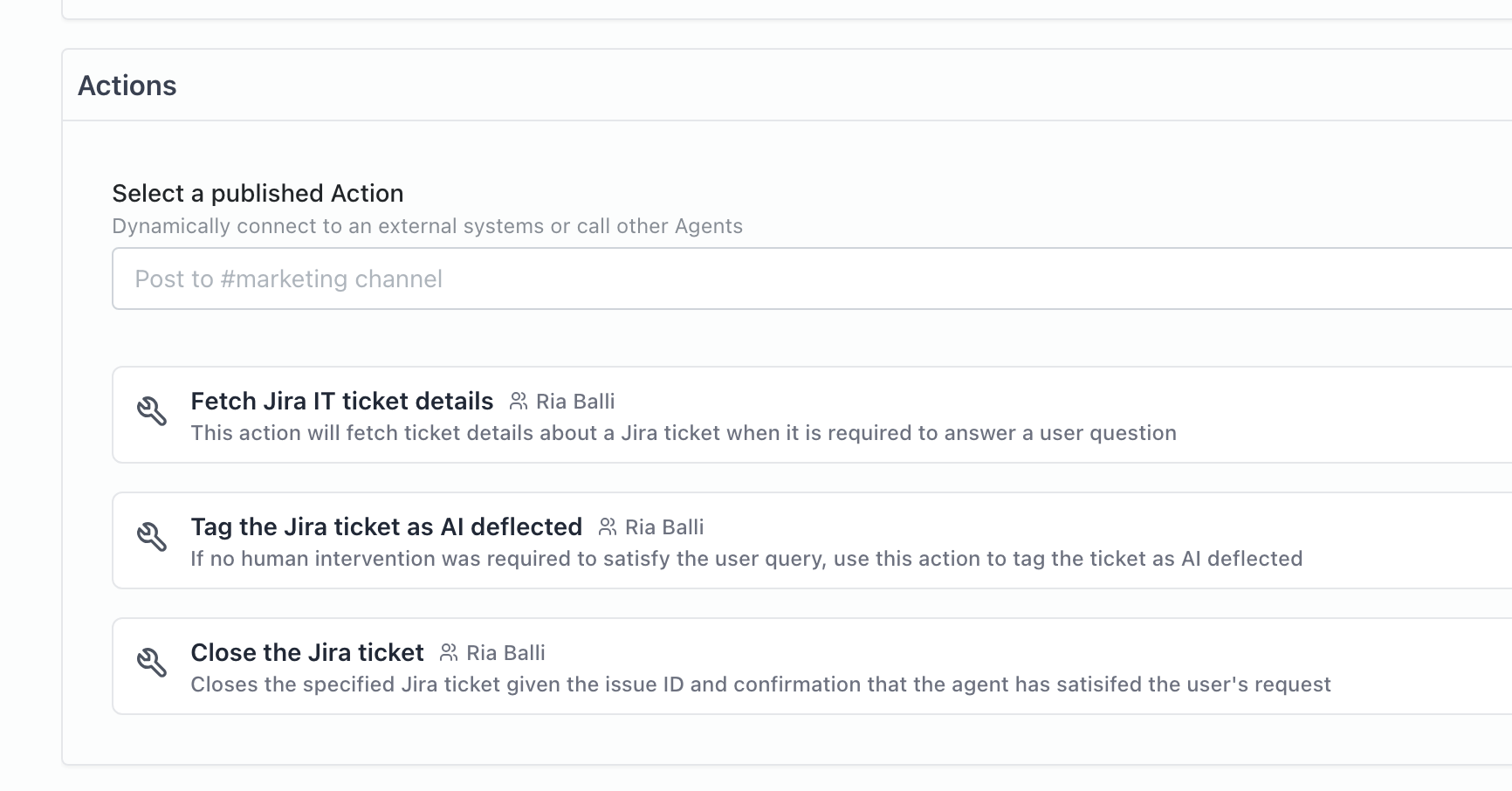 Actions attached