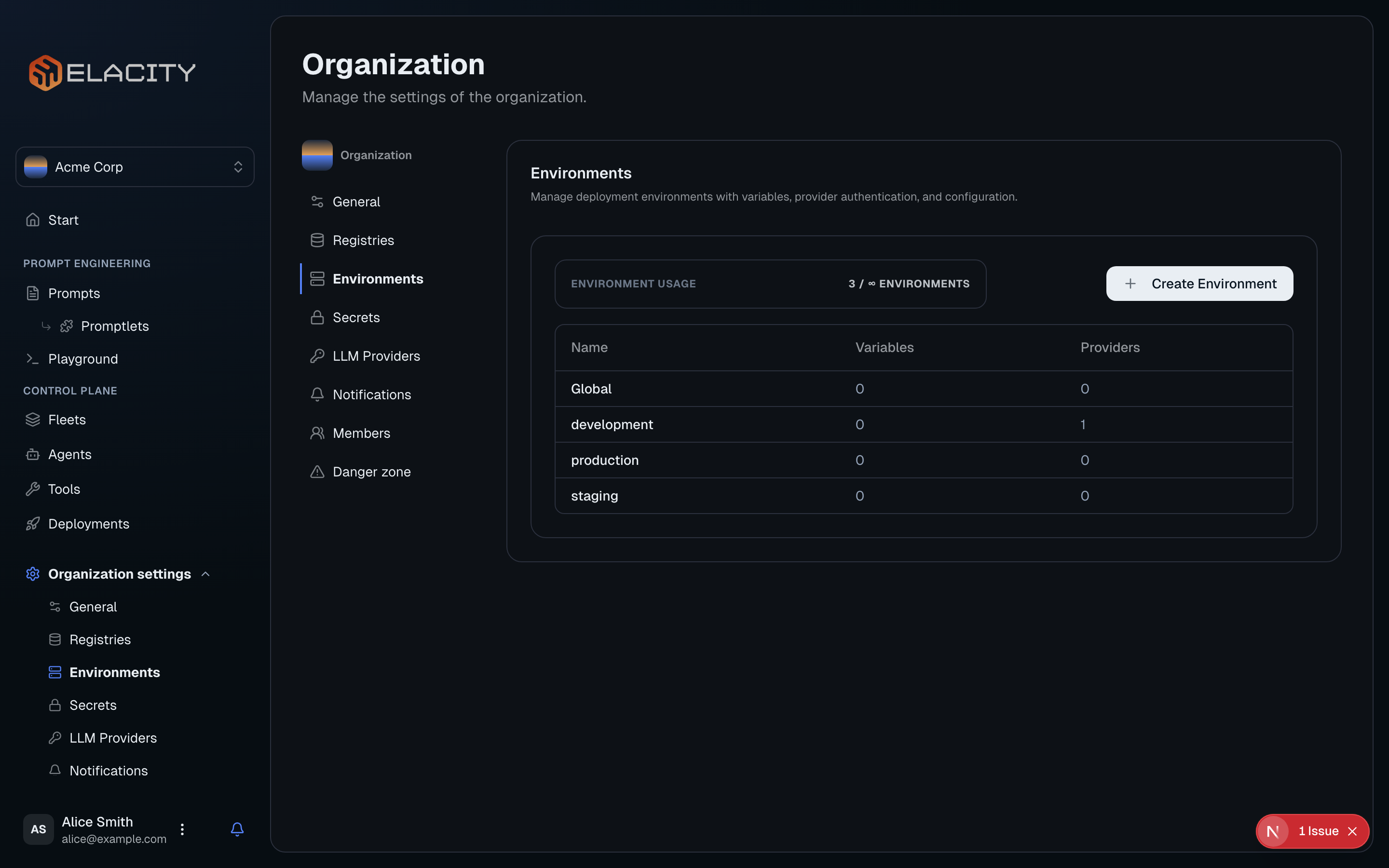 Navigate to the Environments page