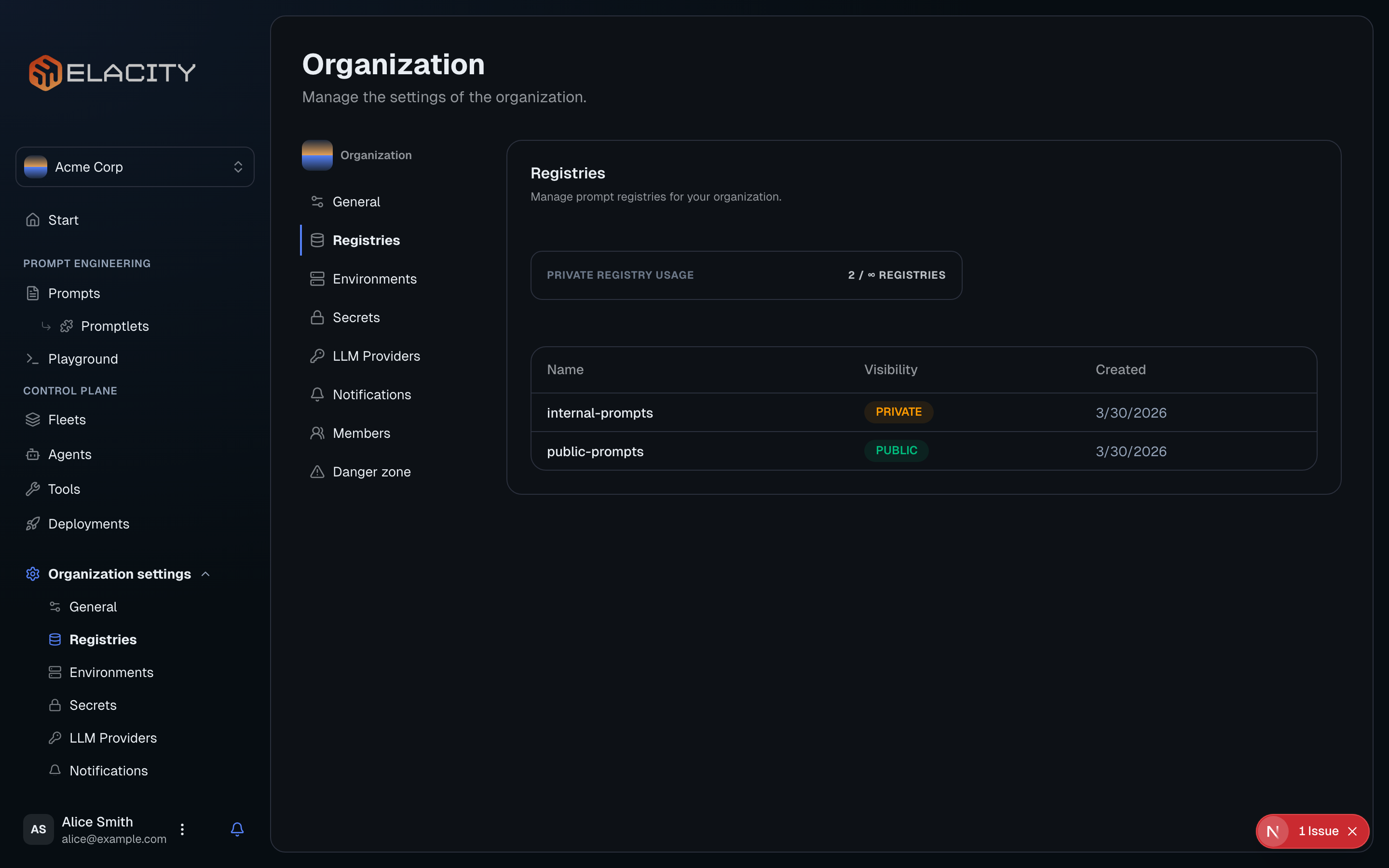 Navigate to the Registries page