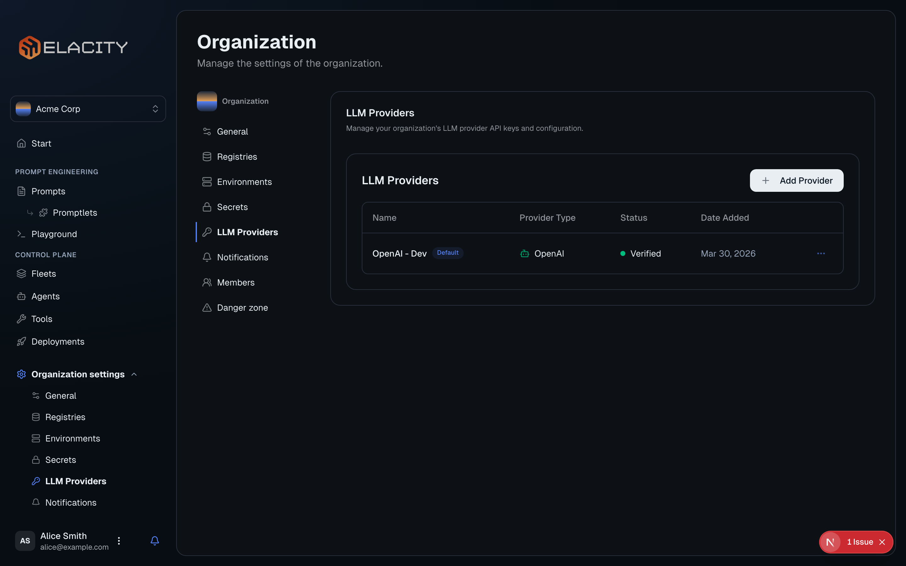 Navigate to LLM Providers settings