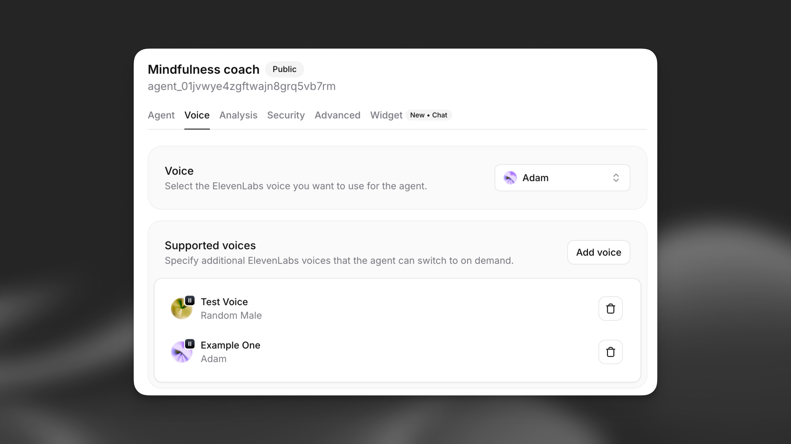 Multi-voice configuration interface