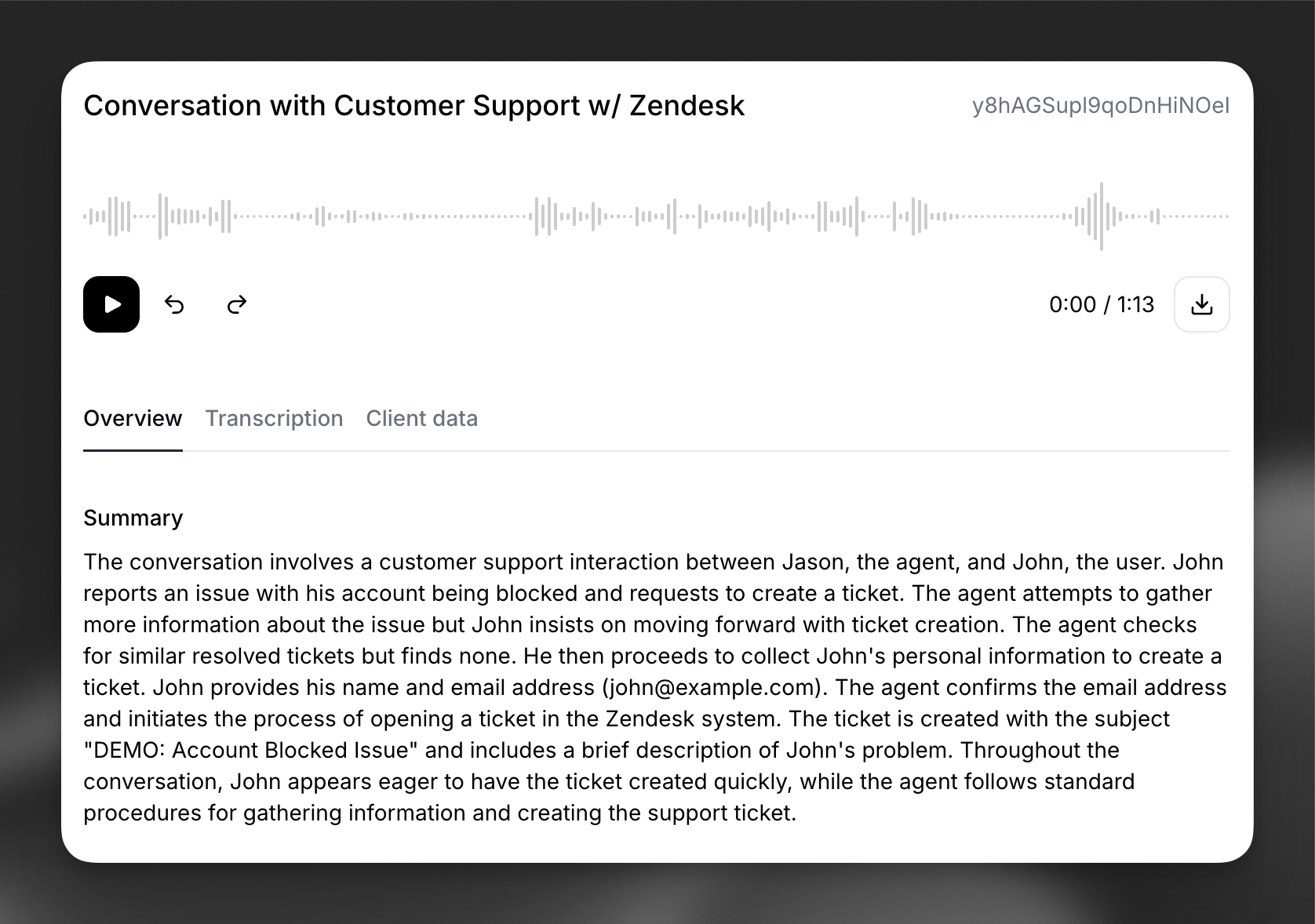 Support agent conversation summary