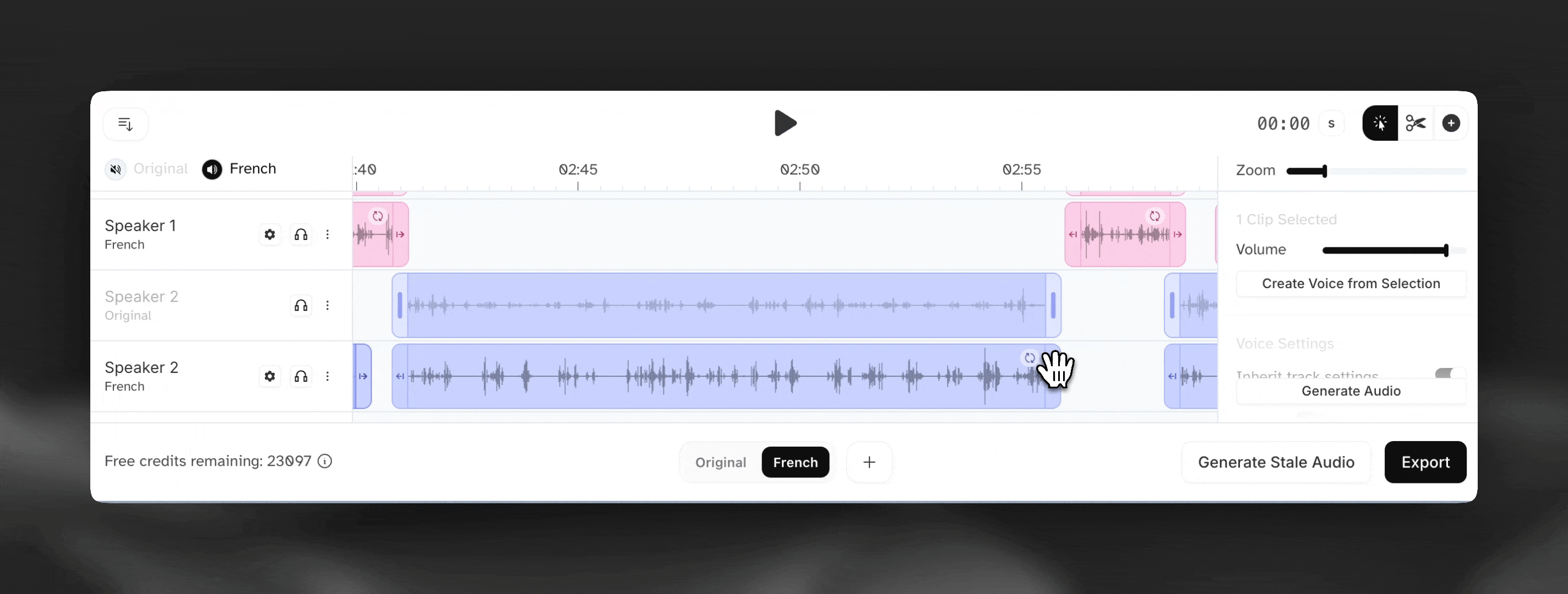 Dubbing Studio Adjust and Regenerate