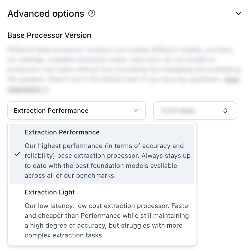 Extraction Performance vs. Light options