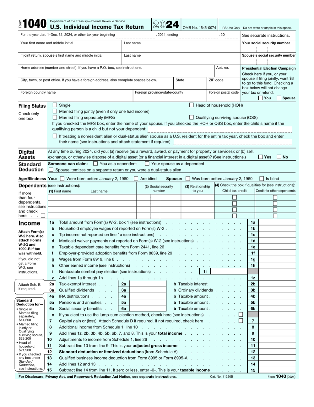 First page of IRS Form 1040