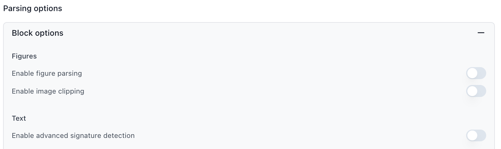Parser block options in Extend Studio