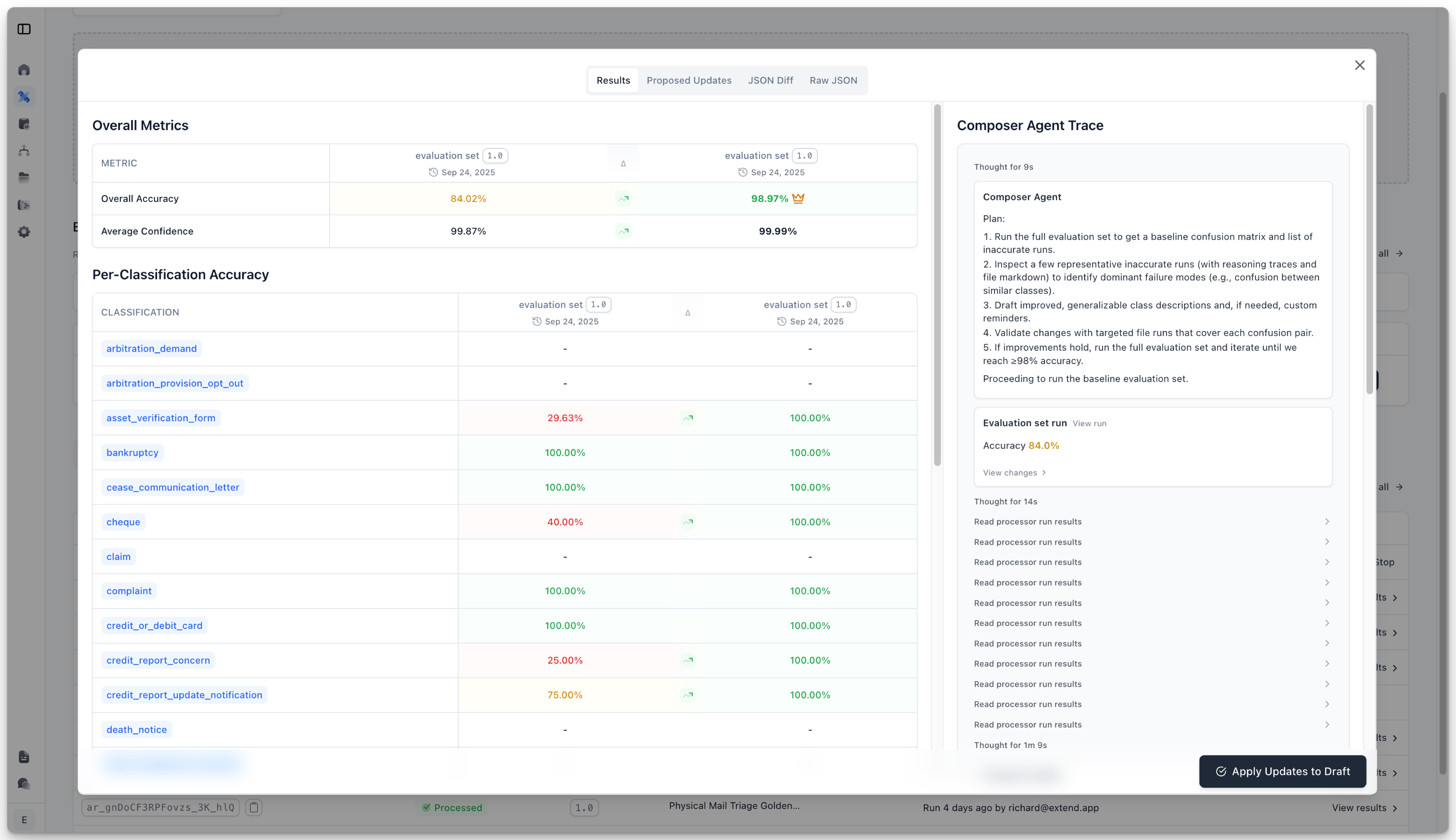 Composer agent results for classify