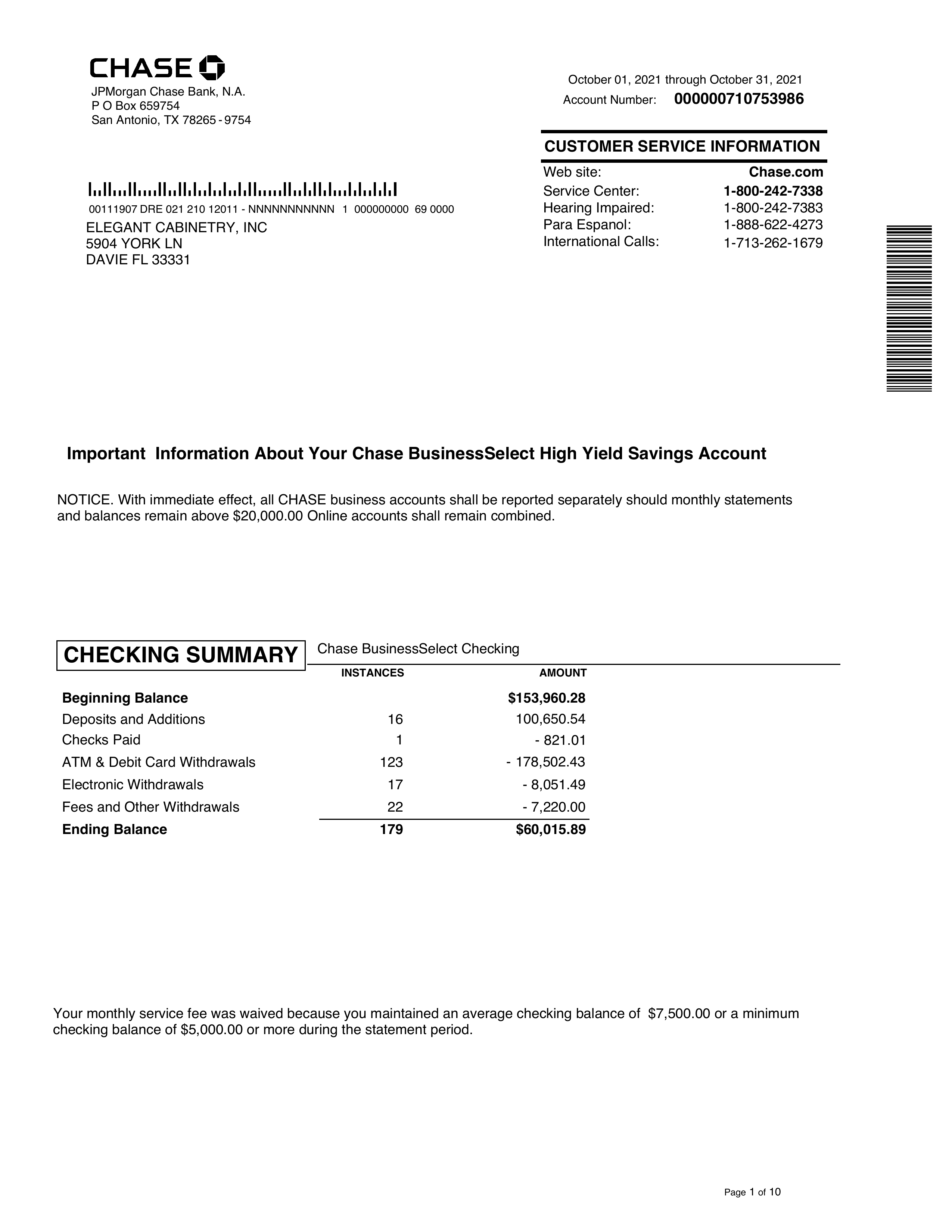 Bank statement page 1