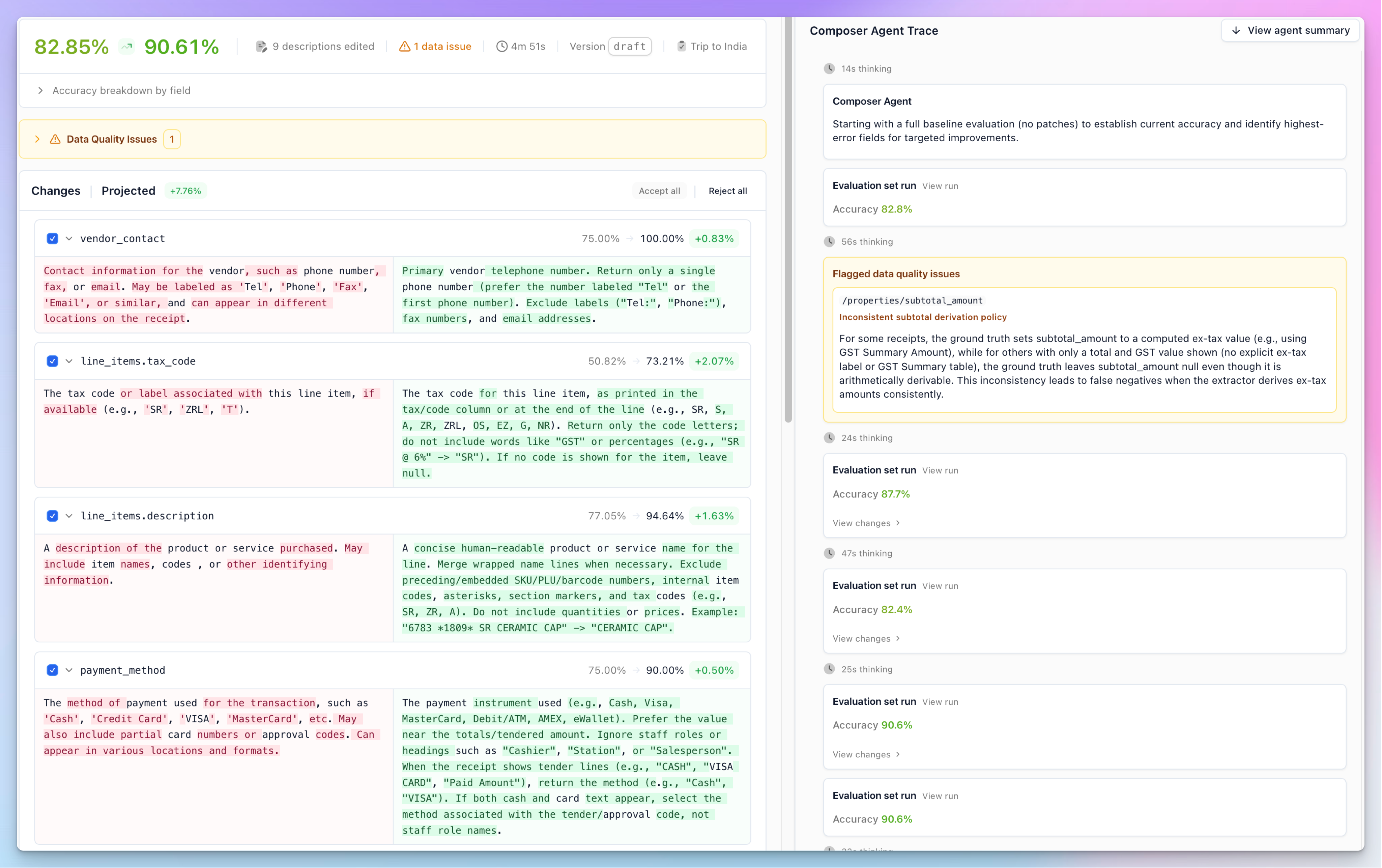 Composer agent results for extract
