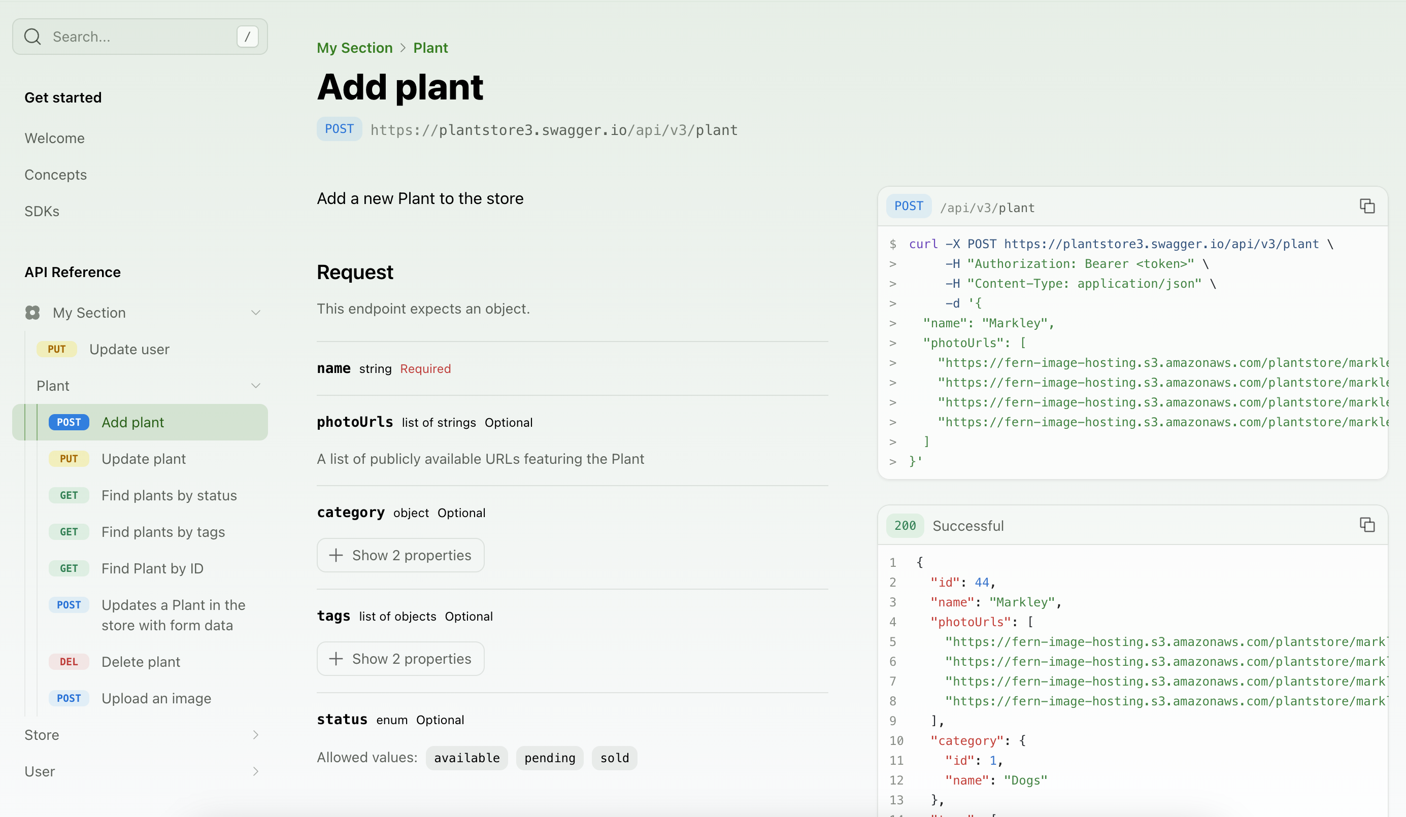 Custom section in the API Reference