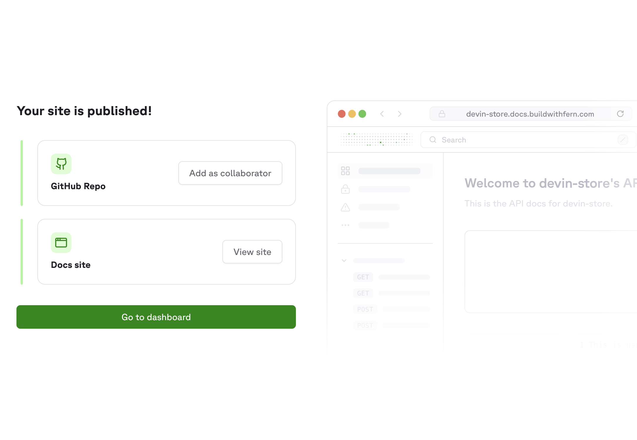 Site published success screen