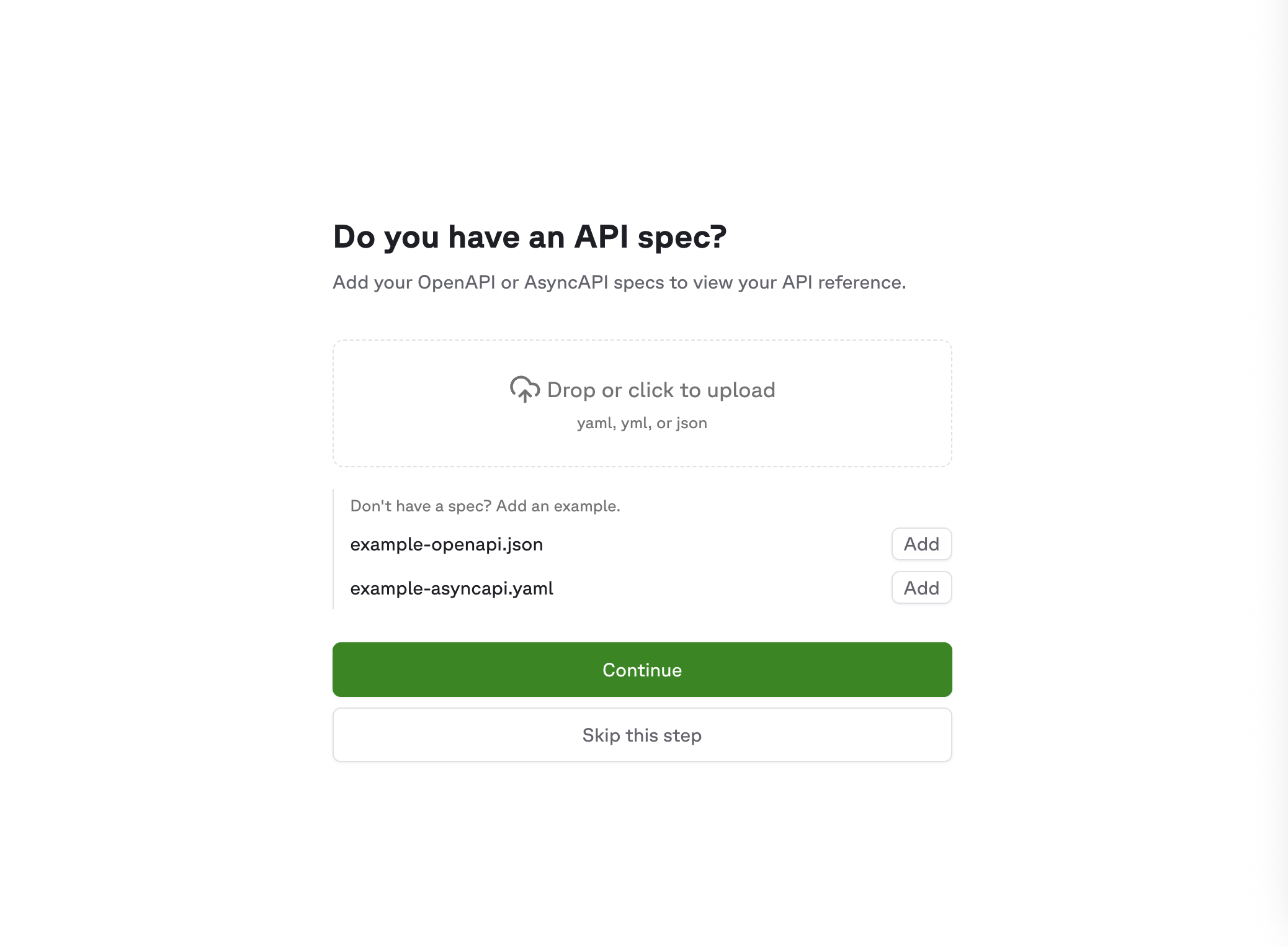 Upload API spec