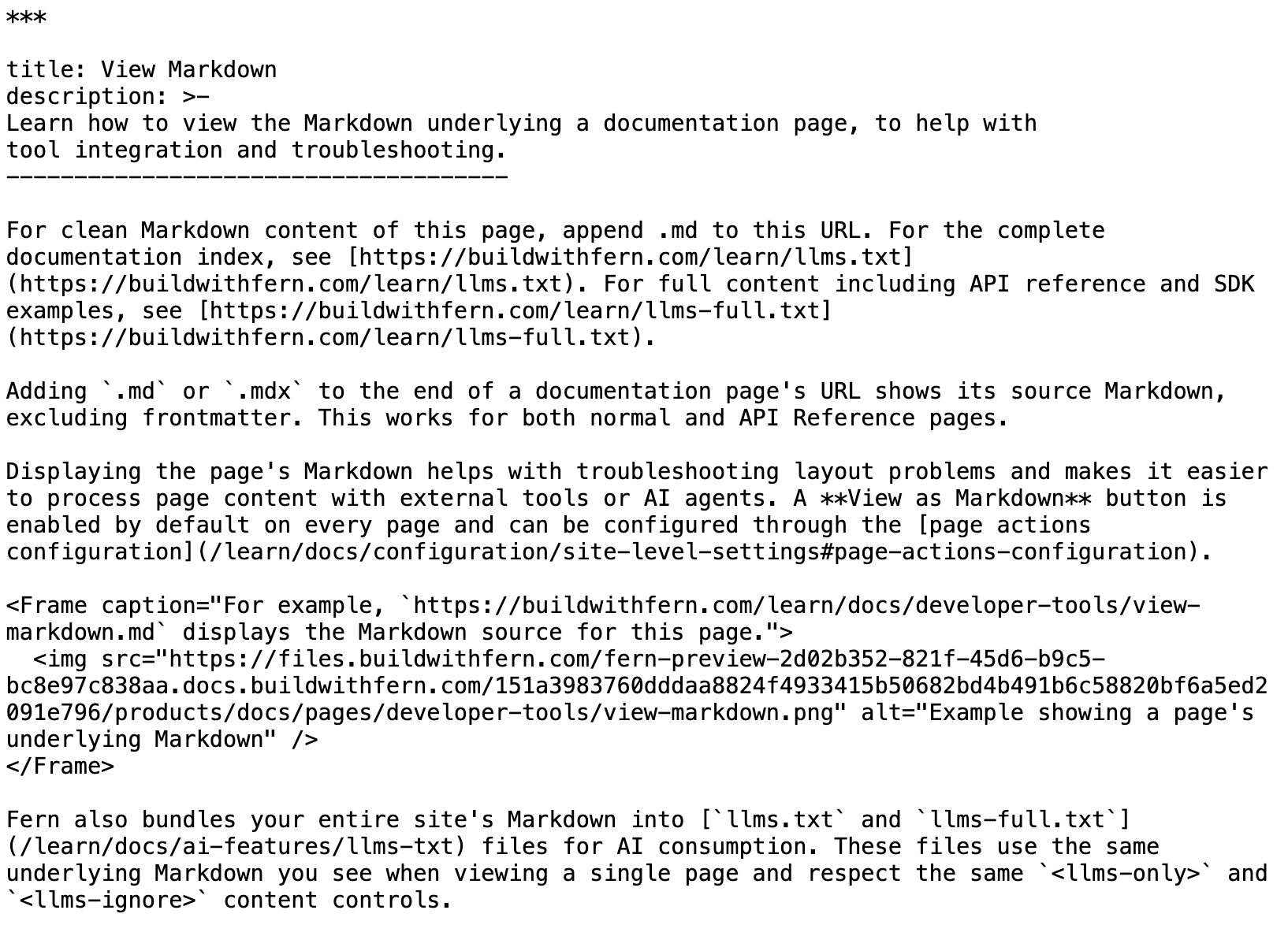 Example showing a page's underlying Markdown