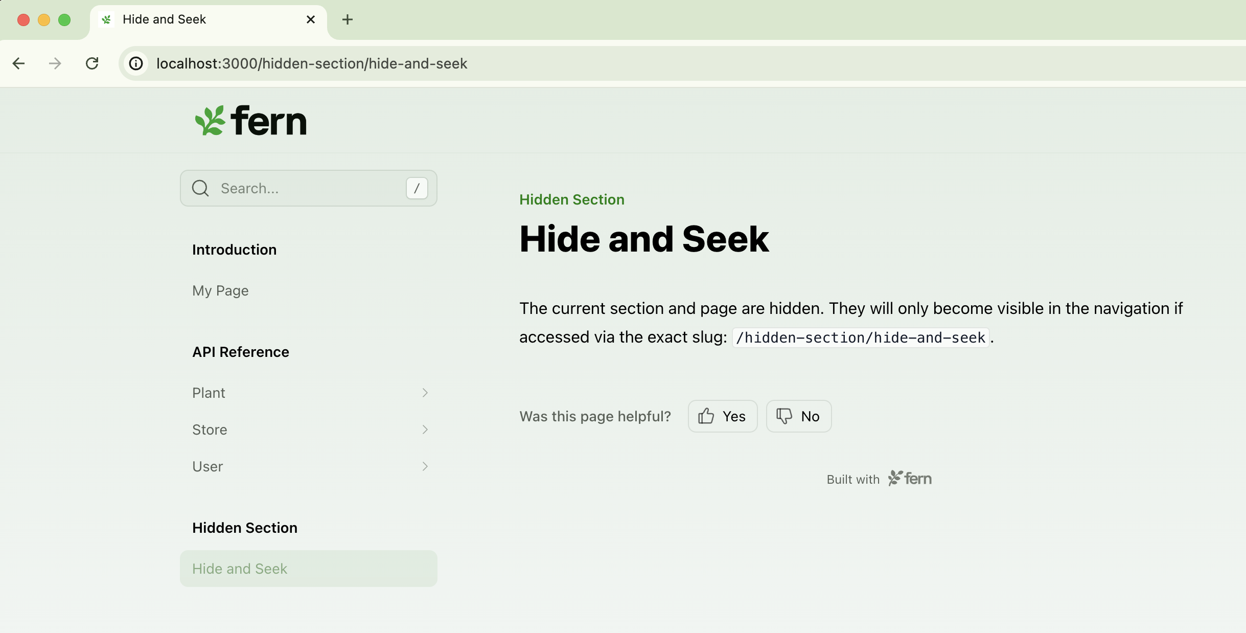 A site with a hidden section