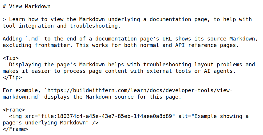 Example showing a page's underlying Markdown