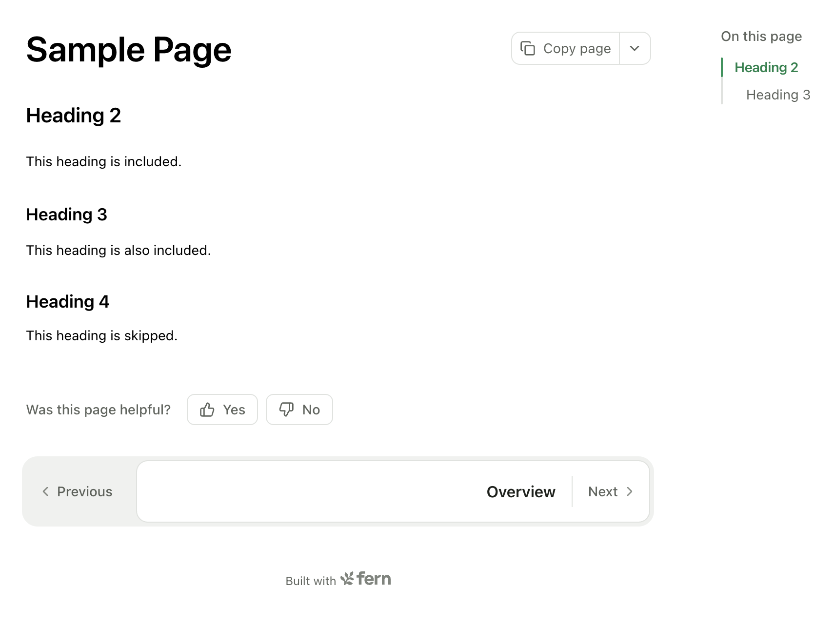 Table of contents max depth