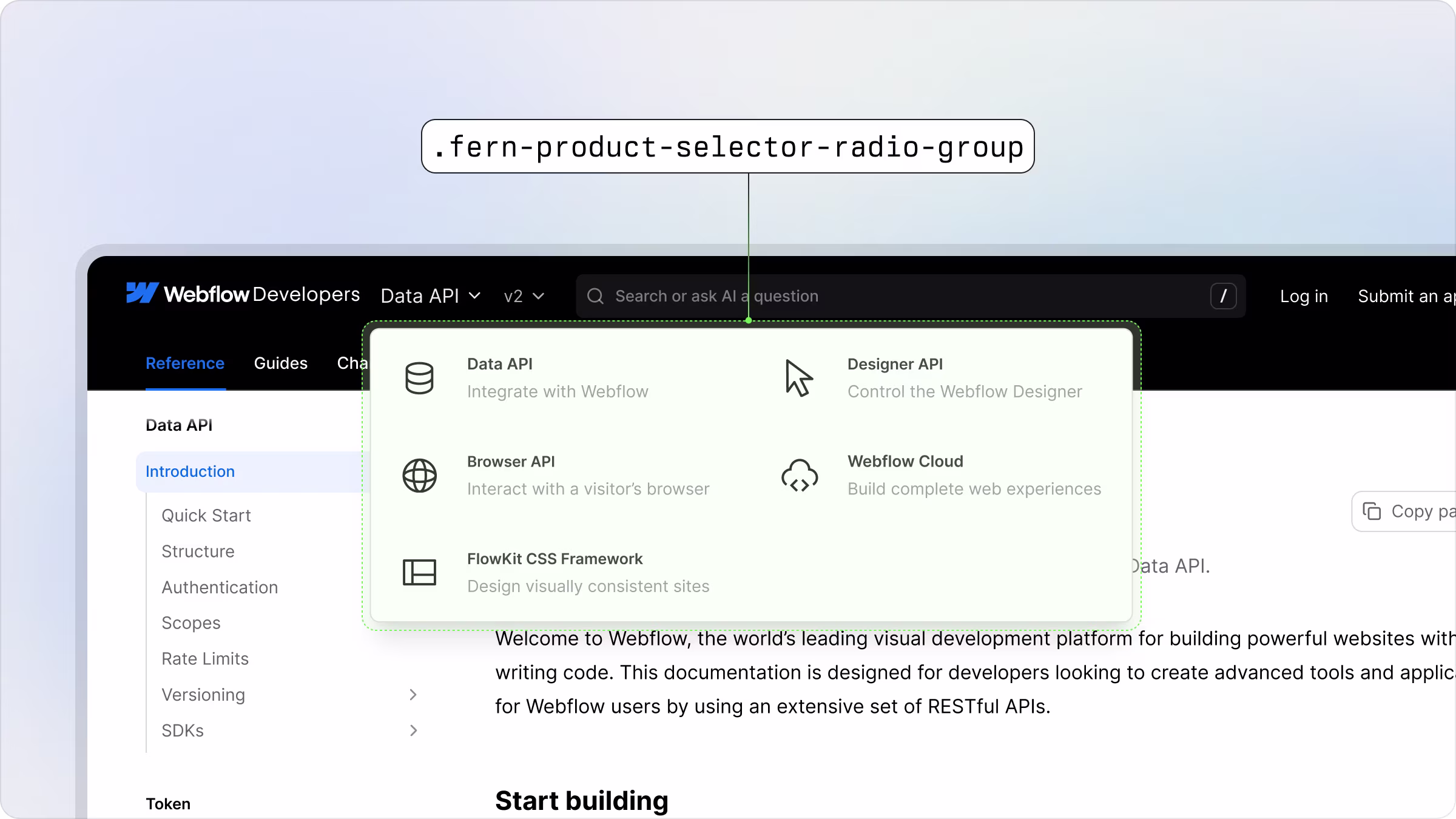 Example of a styled product selector