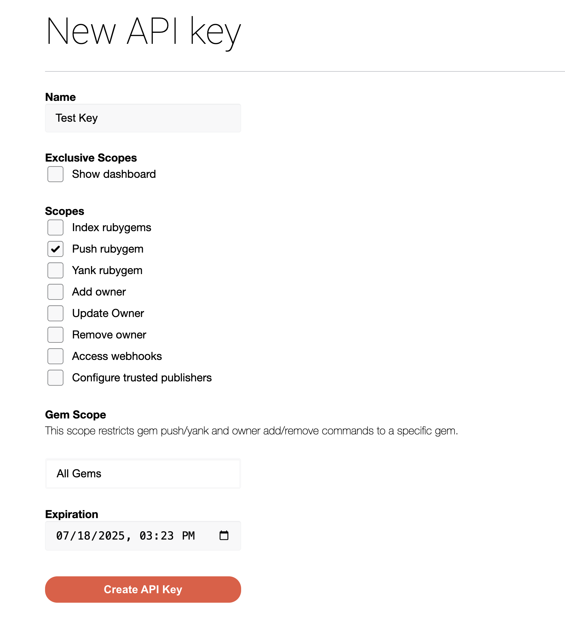 Creating a New API Key