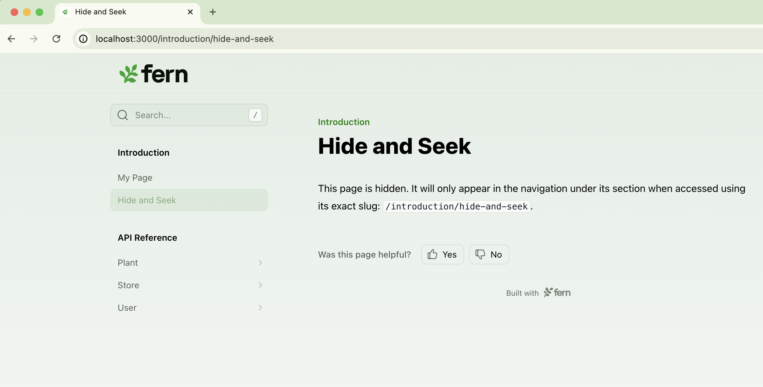 A site with a hidden page