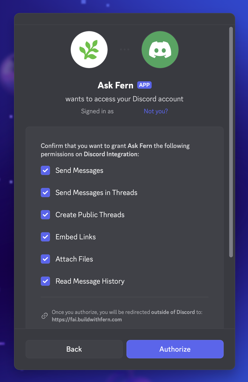 Allow Ask Fern for Discord server