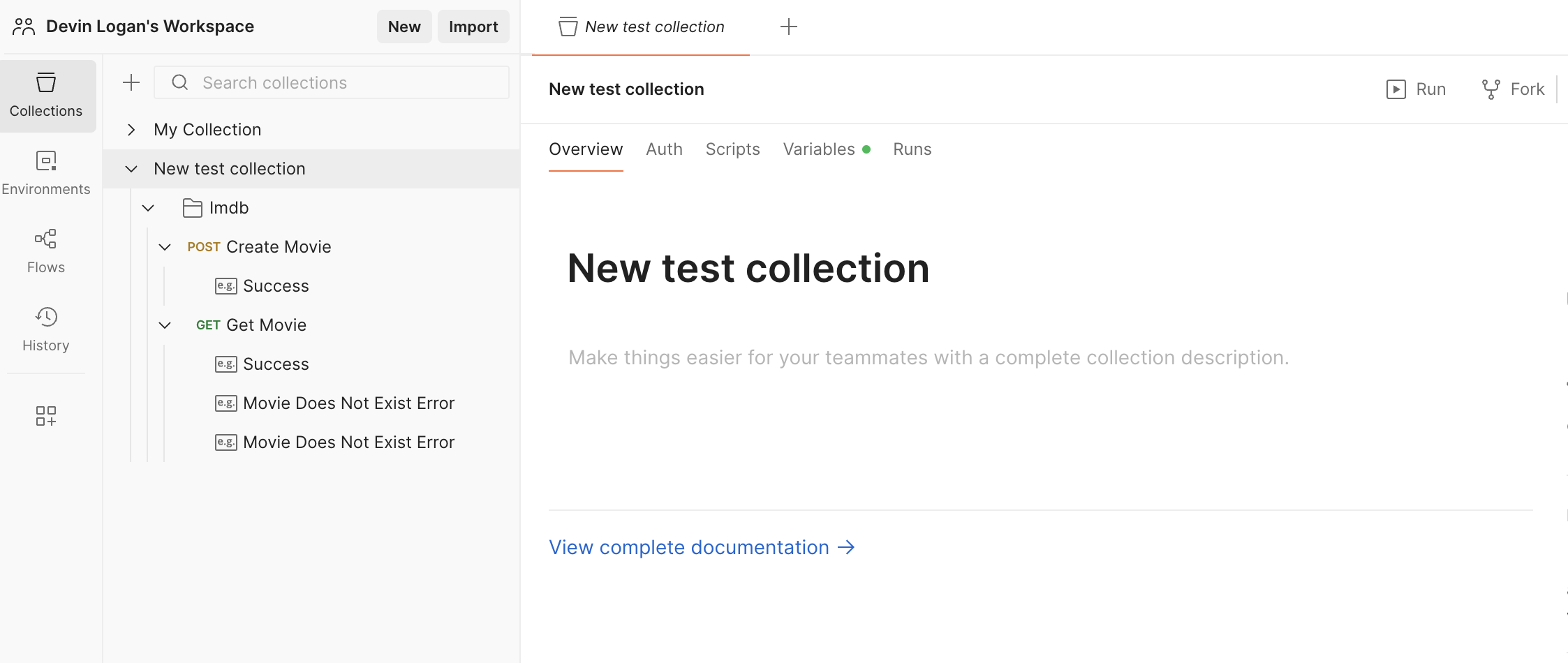 Collection published on Postman