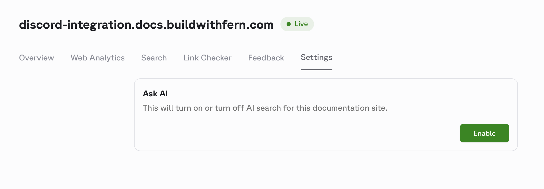 Enable Ask Fern in your dashboard
