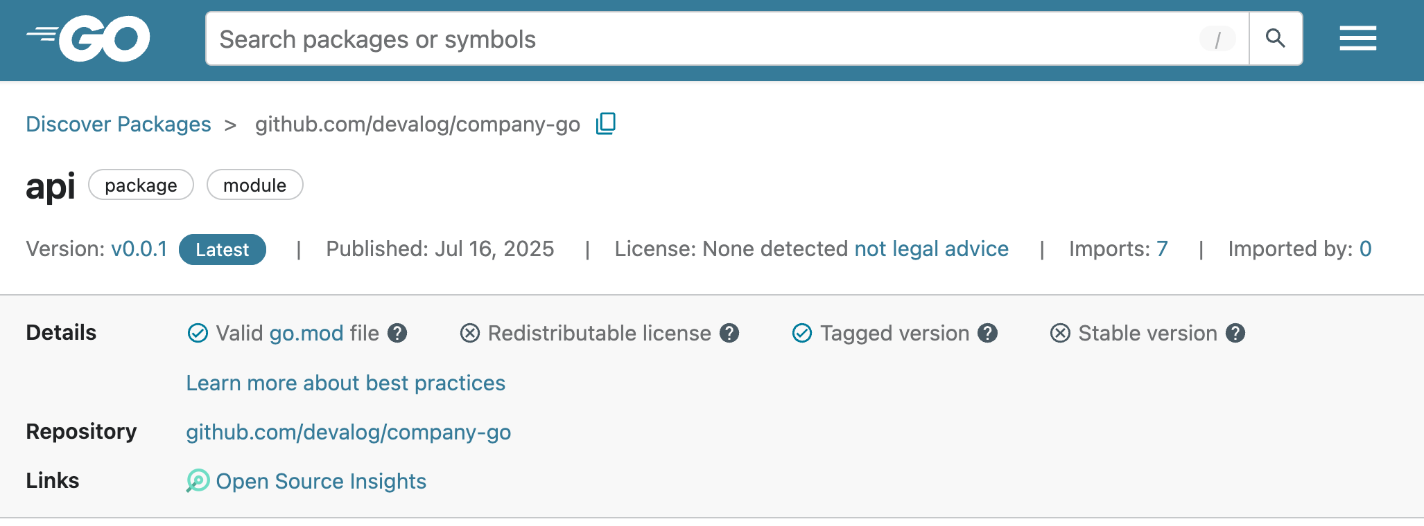 Versioned package published on Pkgsite