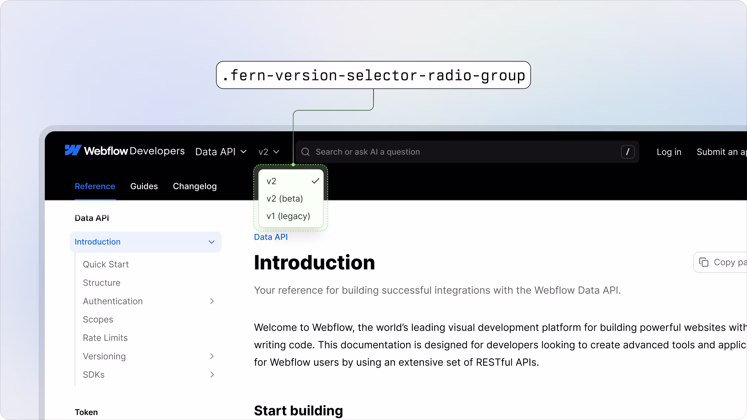 Example of a styled version selector
