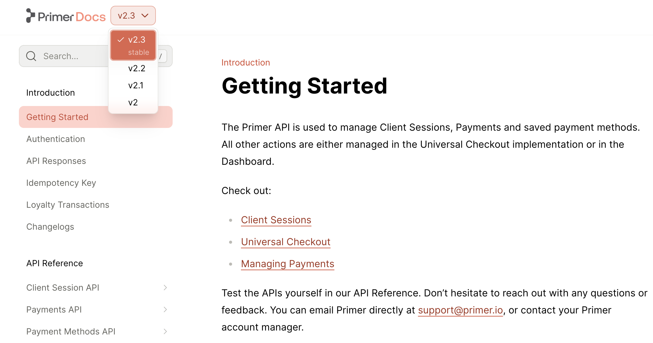 A dropdown of the available versions