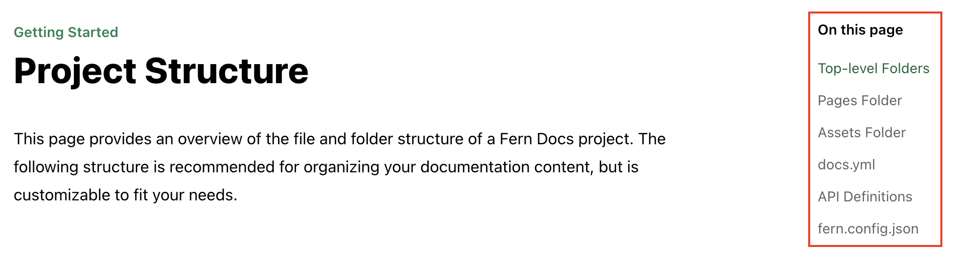 Table of contents feature