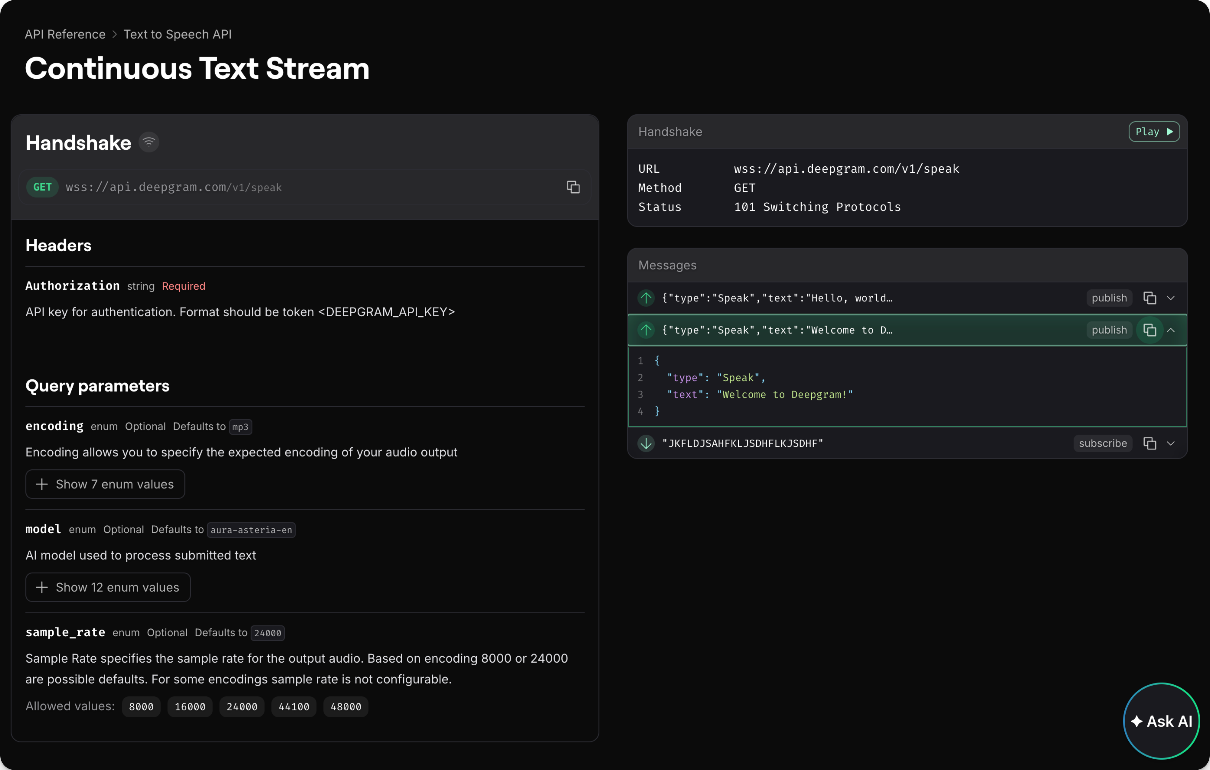 WebSocket API Reference Example
