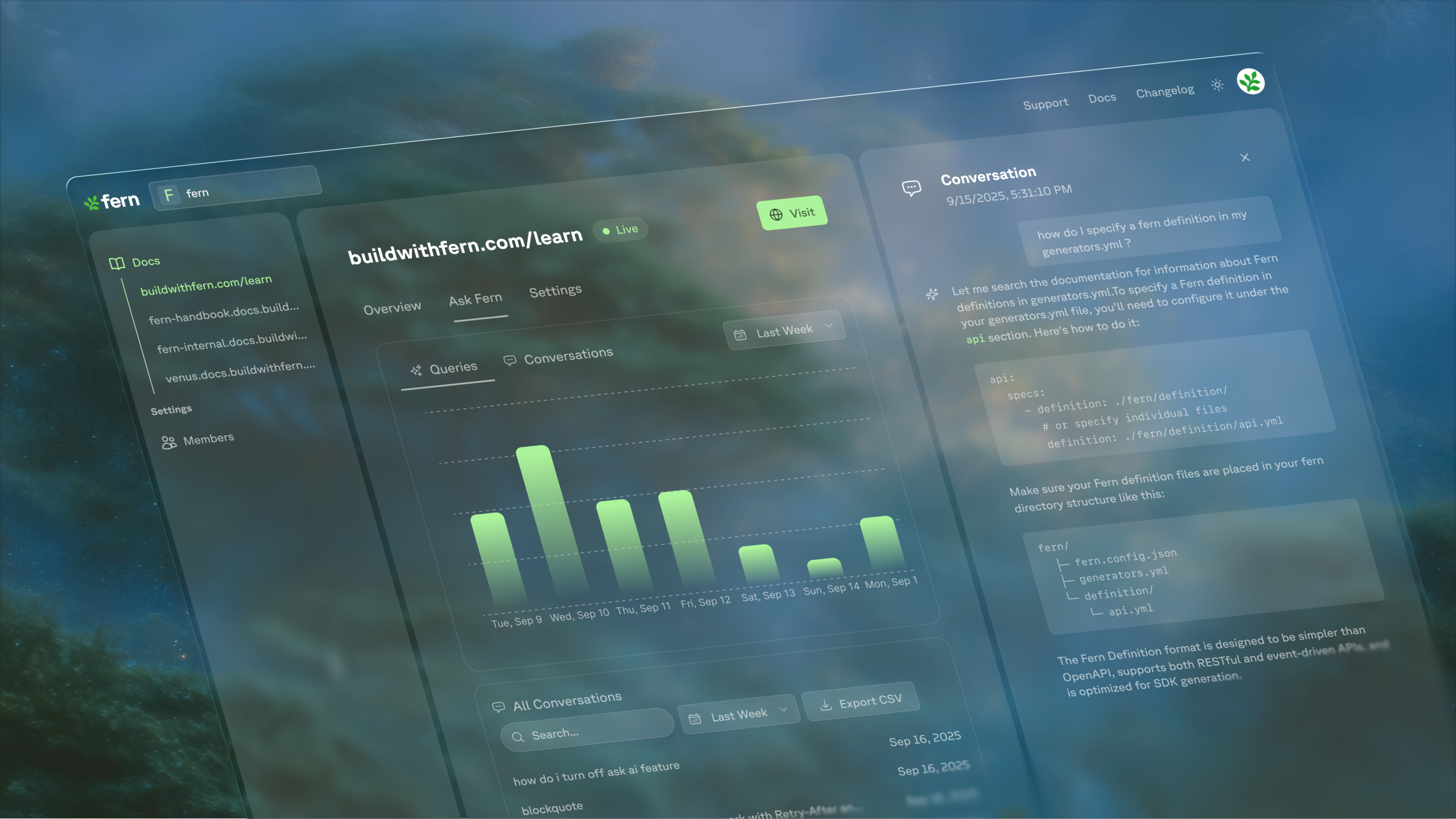 Query and conversation analytics on Fern Dashboard