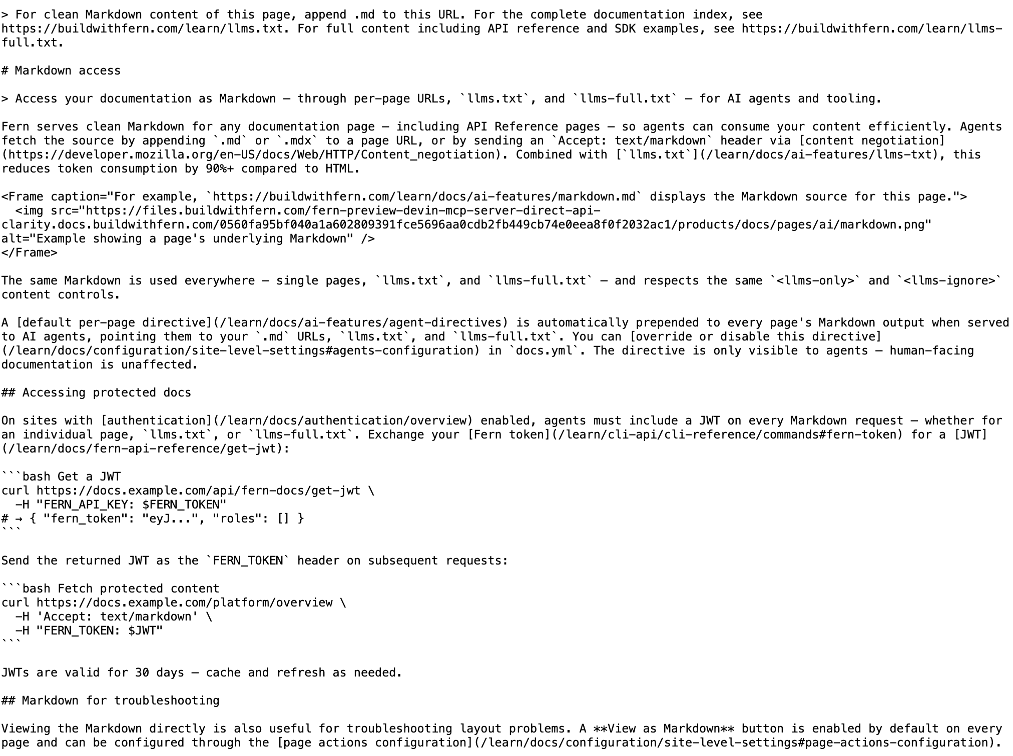 Example showing a page's underlying Markdown