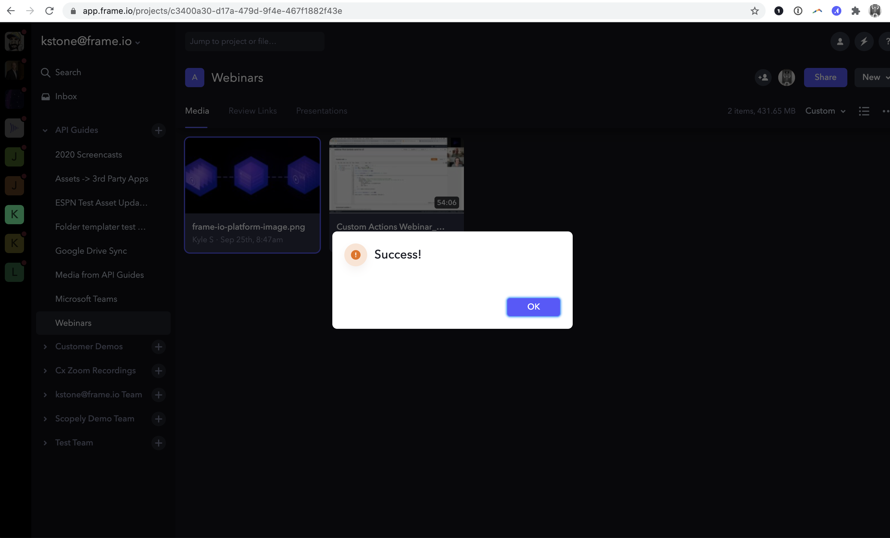 Custom Action Success Message
