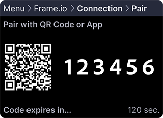 Example device QR code pairing screen