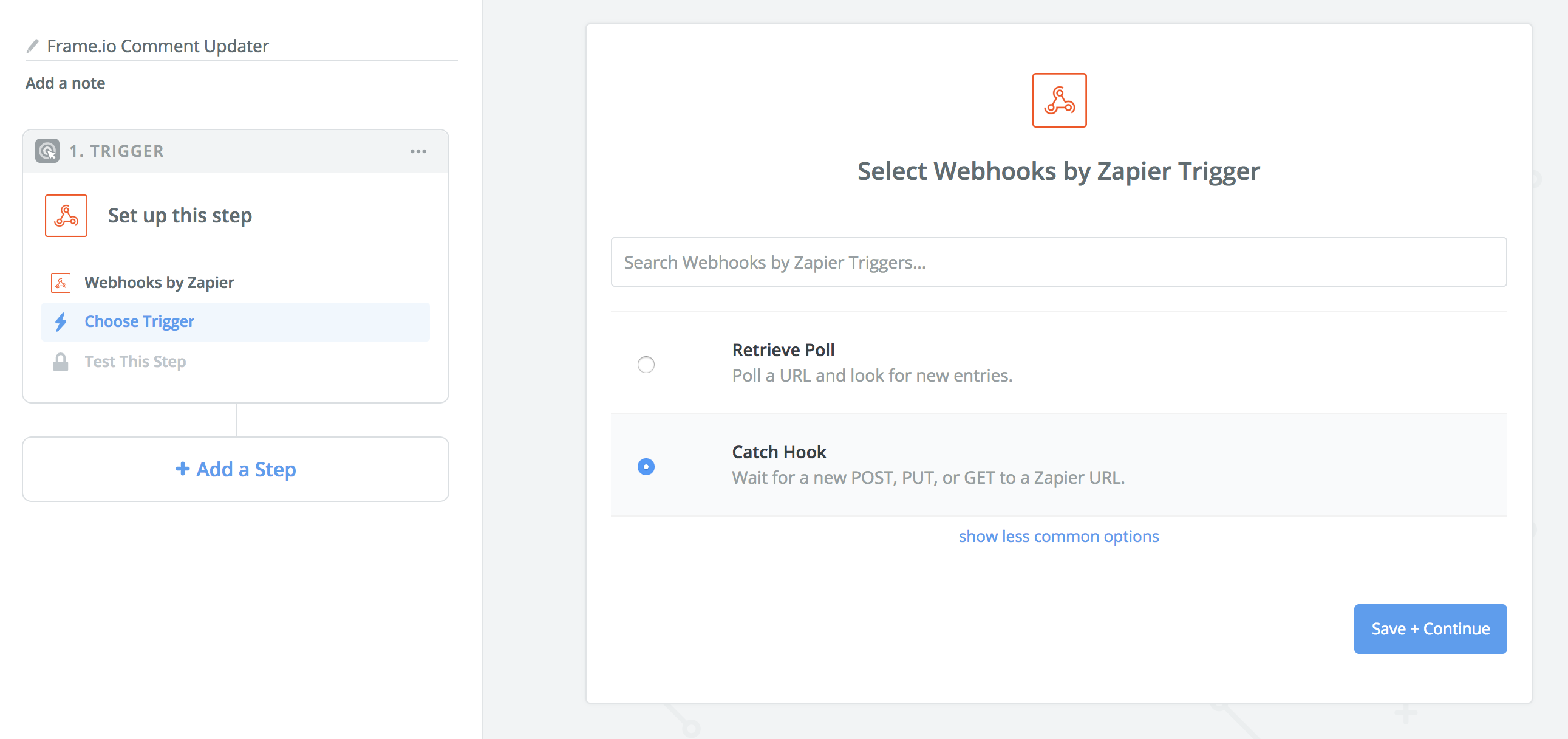 Trigger selection in Zapier