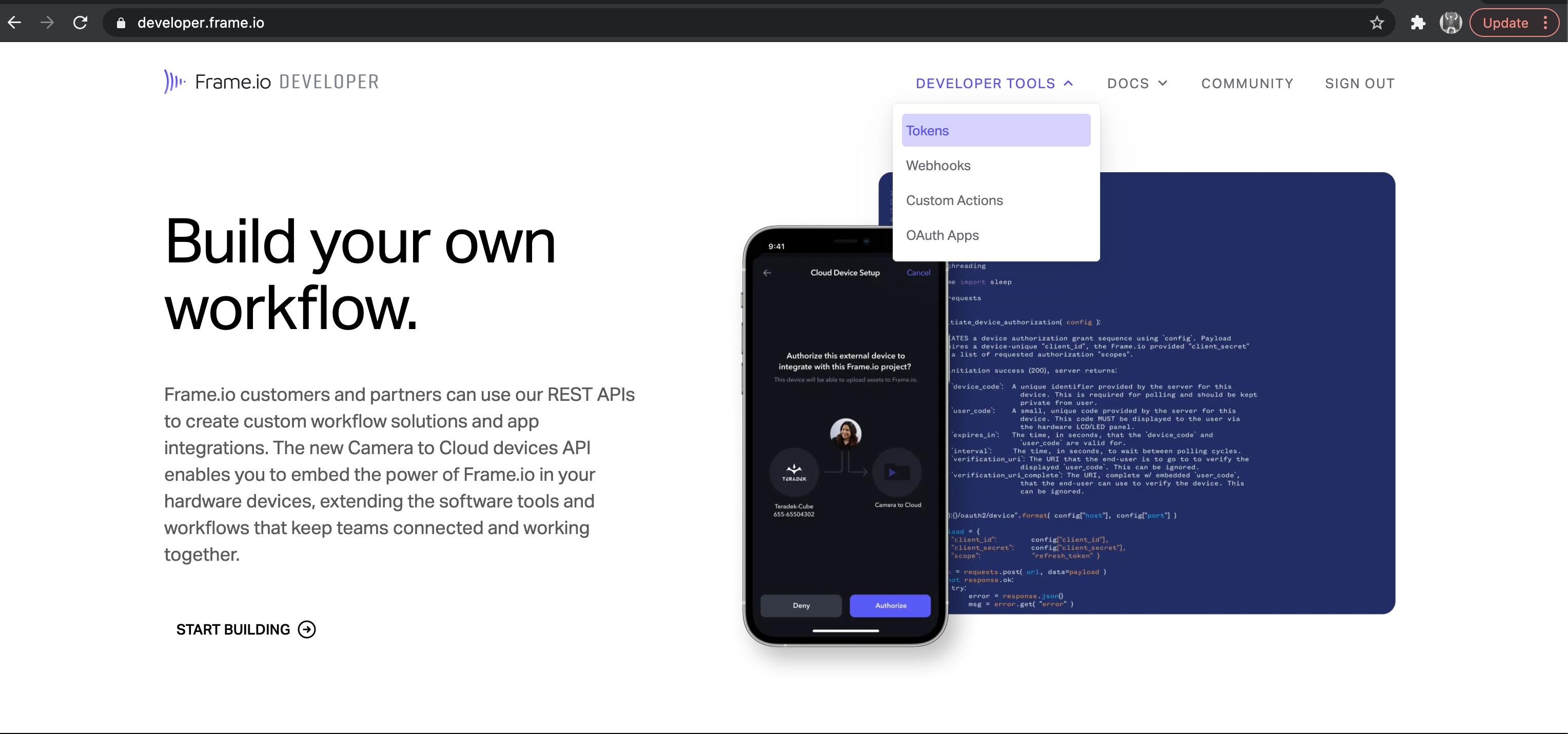 Tools on Frame.io Developer Site