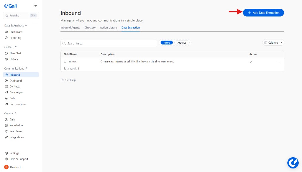Add Data Extraction button