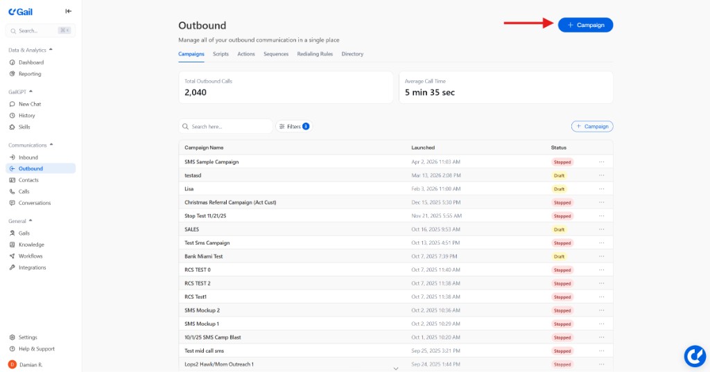 New Campaign button on the Campaigns page
