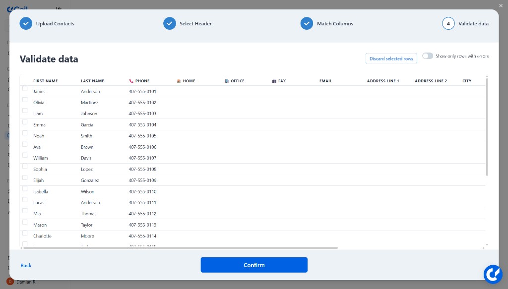 Validate data review screen