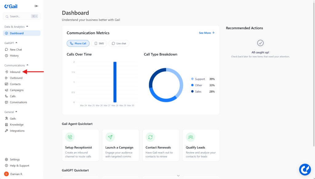 Inbound in the left-hand menu