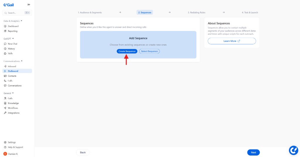 Sequences step with Create Sequence option