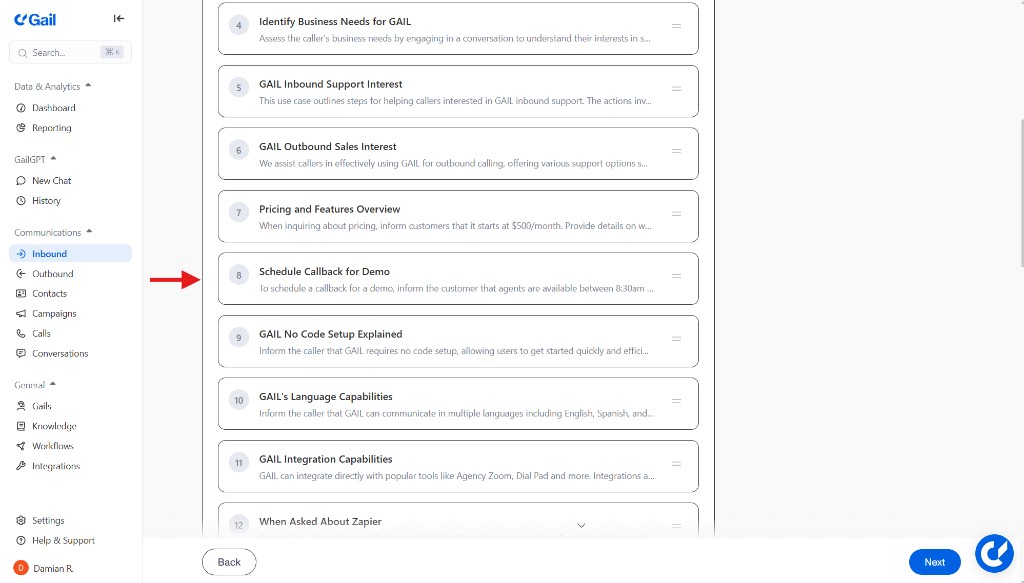 Actions list in script