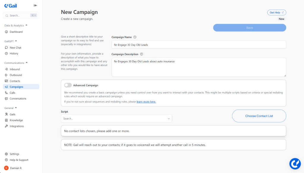 New Campaign details form