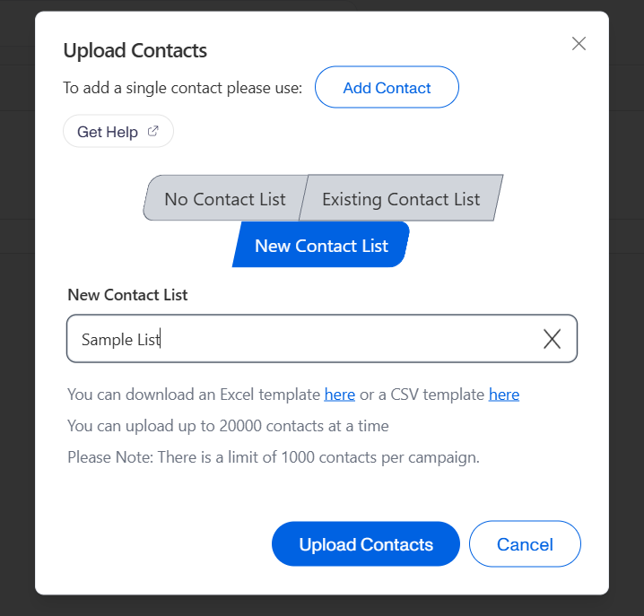 New Contact List name field