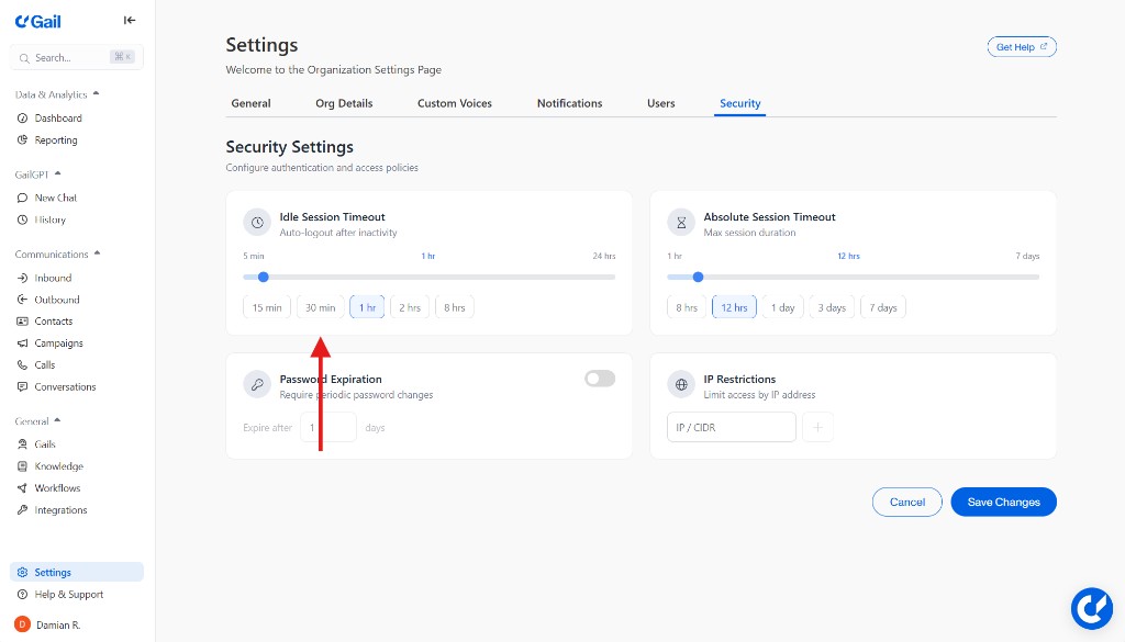 Idle Session Timeout Setting