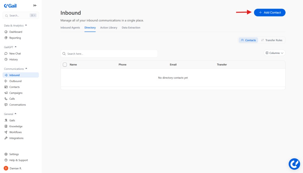 Add Contact button on Directory page