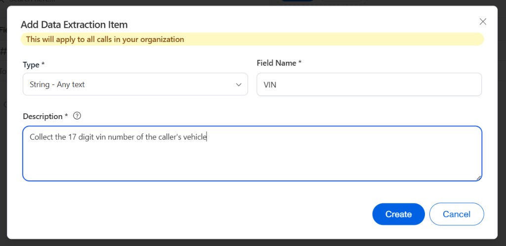 Data Extraction Item with description