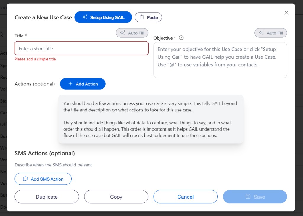 Create a New Use Case form
