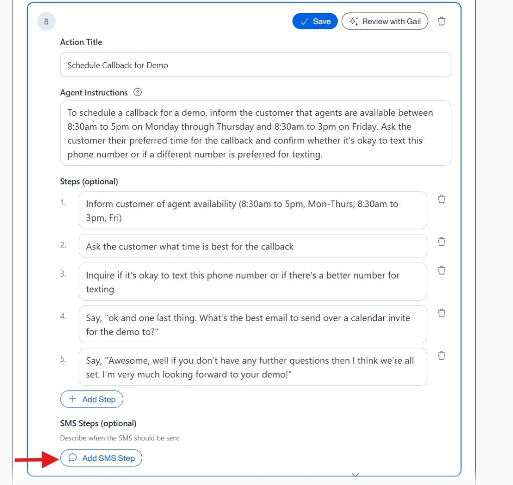 Action with SMS Steps